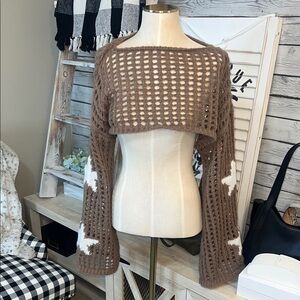 Elegant Brown Crochet Shrug